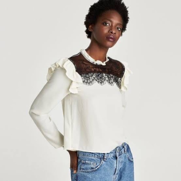 Zara Tops - SOLD 2/$20 Women Long sleeve blouse with lace accent